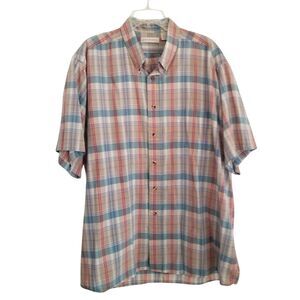 Andhurst Shirt Mens 2XL Big Tan Blue Plaid Short Sleeve Button Down